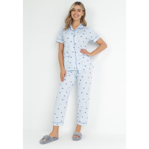 Niebieski 2-częściowy Komplet Piżamowy z Koszulą i Spodniami z Gumką w Pasie Apoda ze sklepu Born2be Odzież w kategorii Piżamy damskie - zdjęcie 151103747