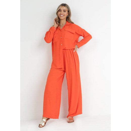Pomarańczowy 2-częściowy Komplet Oversize z Koszulą i Szerokimi Spodniami Tialla S Born2be Odzież okazja