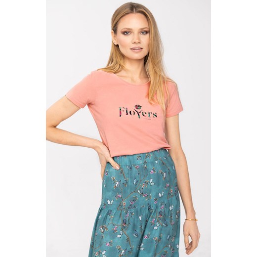 Bawełniany różówy t-shirt damski z napisem T-TESY, Kolor różowy, Rozmiar XS, Volcano ze sklepu Primodo w kategorii Bluzki damskie - zdjęcie 151114489