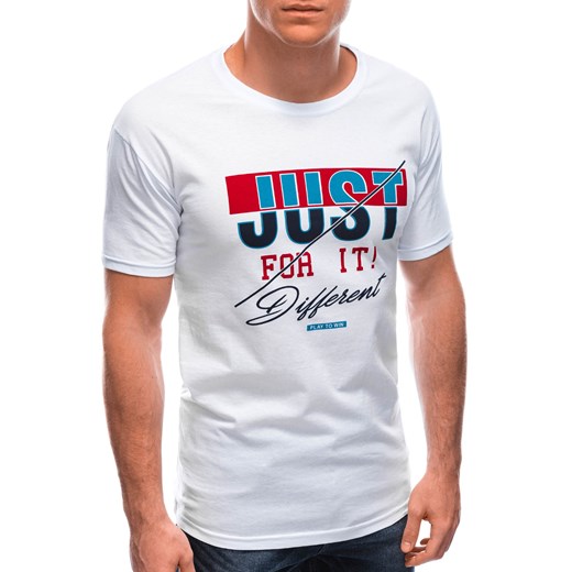 T-shirt męski z nadrukiem 1766S - biały ze sklepu Edoti w kategorii T-shirty męskie - zdjęcie 151337985