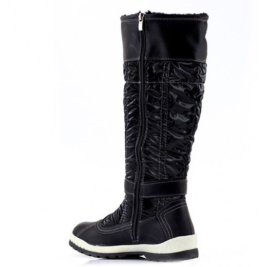 Czarne Śniegowce Black Snow Boots with Buckle born2be-pl czarny na platformie