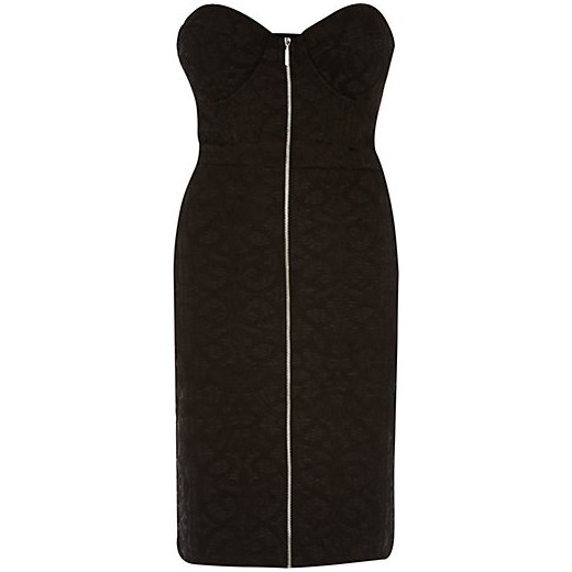 Black bandeau zip corset bodycon dress river-island czarny z zamkiem
