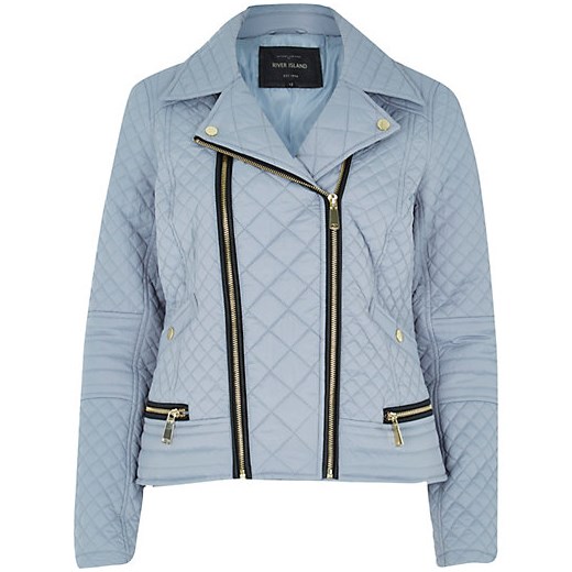 Grey padded quilted biker jacket river-island niebieski kurtki