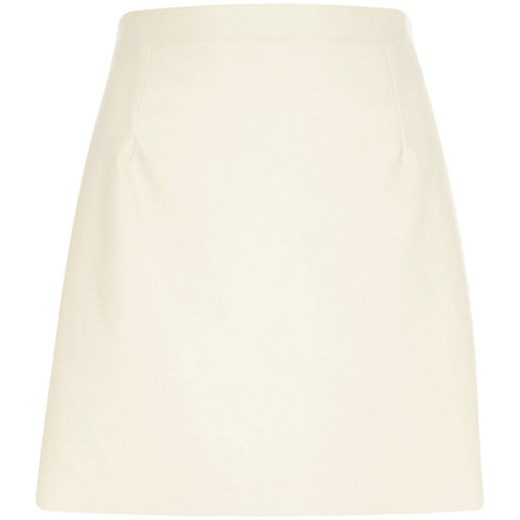 Cream leather-look raw hem mini skirt river-island  mini