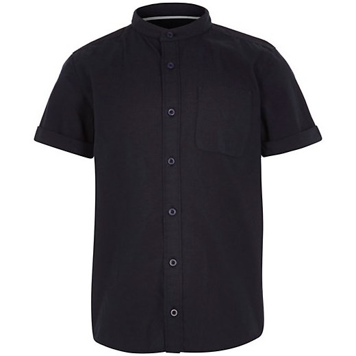 Boys navy short sleeve collarless shirt river-island czarny szorty