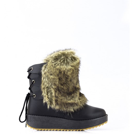 Czarne Śniegowce Black Snow Boots with Cod Line born2be-pl brazowy Eko