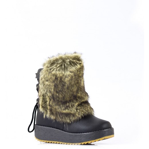 Czarne Śniegowce Black Snow Boots with Cod Line born2be-pl zielony ekologiczne