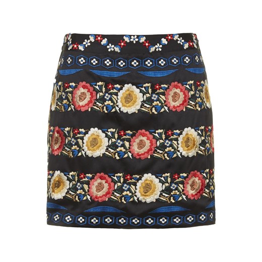 Floral Embroidered A-Line Skirt topshop czarny kwiatowy