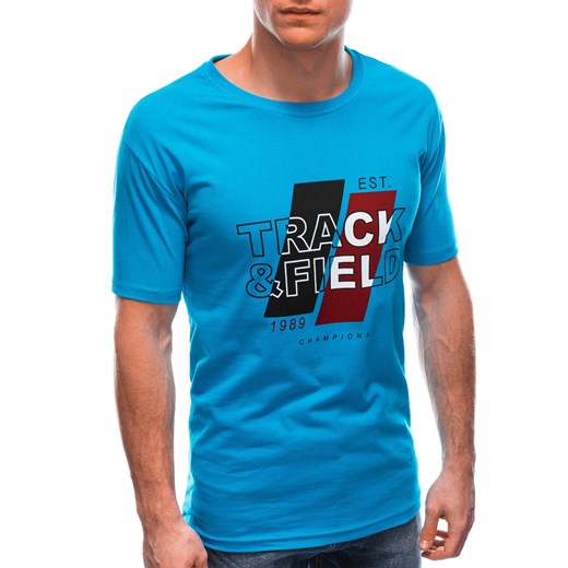 T-shirt męski z nadrukiem 1763S - błękitny Edoti.com XXL Edoti
