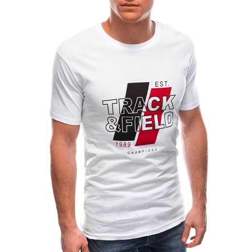 T-shirt męski z nadrukiem 1763S - biały ze sklepu Edoti w kategorii T-shirty męskie - zdjęcie 151808118