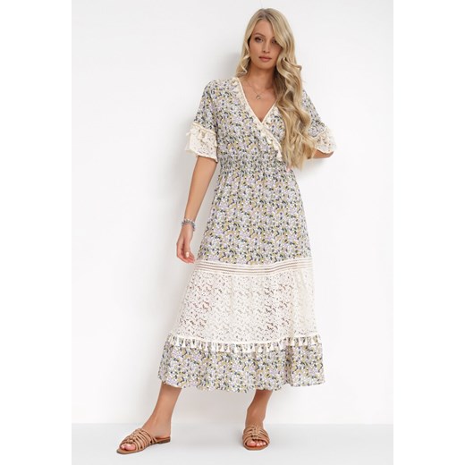 Sukienka Born2be koronkowa w stylu boho z tkaniny z krótkim rękawem