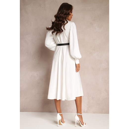 Biała Rozkloszowana Sukienka z Paskiem i Długim Rękawem Malaiyah Renee S Renee odzież okazyjna cena