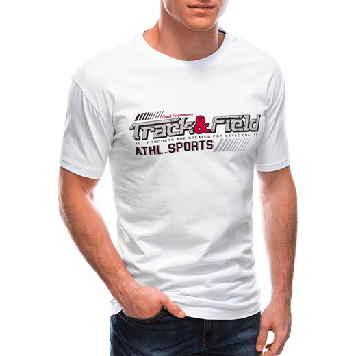 T-shirt męski z nadrukiem 1767S - biały ze sklepu Edoti w kategorii T-shirty męskie - zdjęcie 151815447