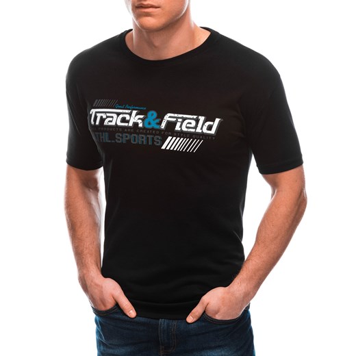 T-shirt męski z nadrukiem 1767S - czarny ze sklepu Edoti w kategorii T-shirty męskie - zdjęcie 151815459