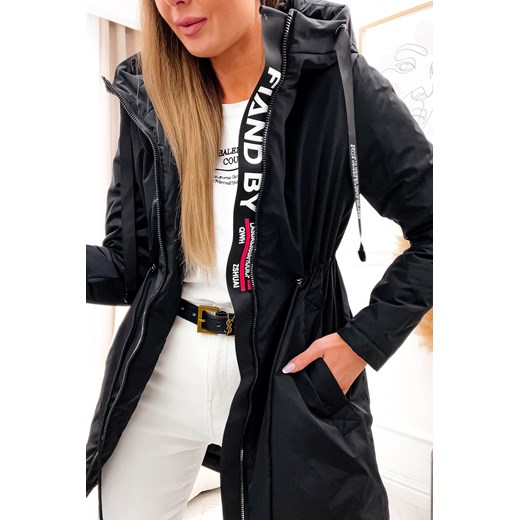 KURTKA PARKA Z KAPTUREM I ŚCIĄGACZEM W PASIE- CZARNA Olika XXL olika.com.pl