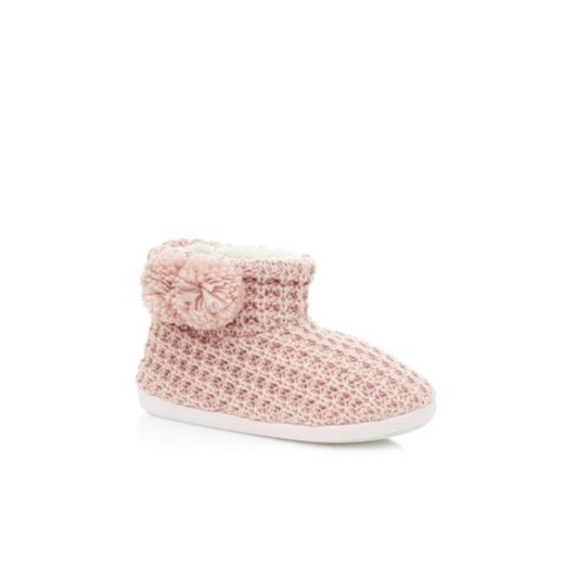 Pink Knitted Pom Pom Side Ankle Boot Slippers  newlook bezowy Botki