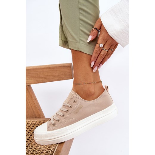 BIG STAR SHOES Niskie Sznurowane Tenisówki Big Star LL274969 Beżowe beżowy 39 ButyModne.pl