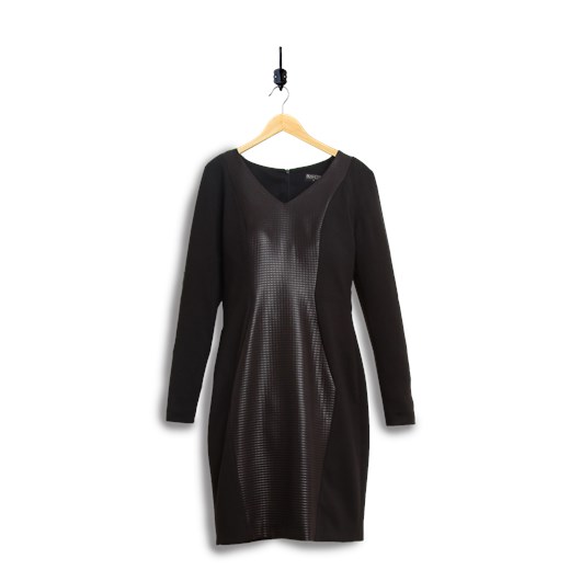 Sukienka z wstawką bialcon-pl czarny bez wzorów/nadruków