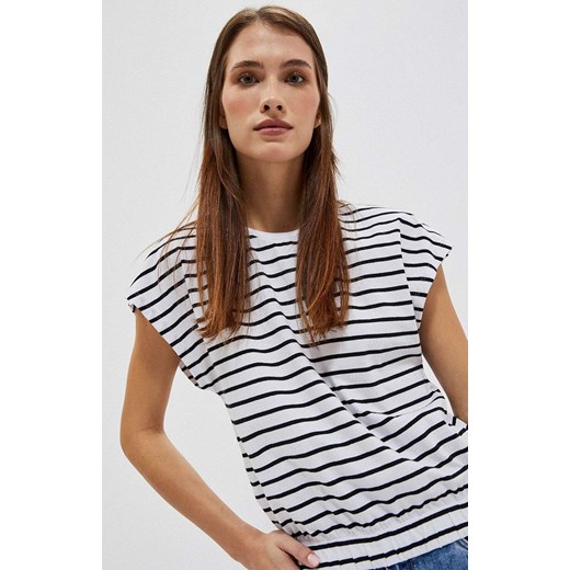 Bawełniany T-shirt w paski o luźnym kroju L-TS-3825 WHITE_BLACK, Kolor biało-czarny, Rozmiar XS, Moodo ze sklepu Primodo w kategorii Bluzki damskie - zdjęcie 152012378