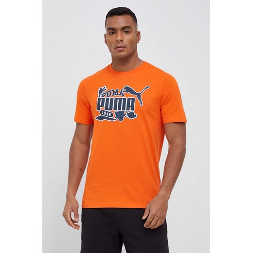 Puma t-shirt bawełniany kolor pomarańczowy z nadrukiem Puma L ANSWEAR.com