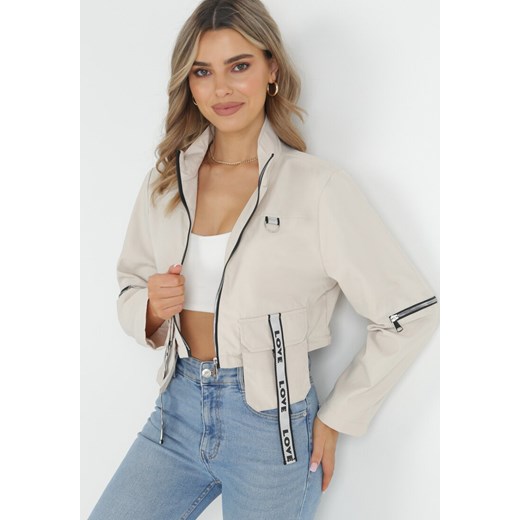 Beżowy Płaszcz z Regulowaną Długością i Taśmami z Napisem Emmilou XL okazja Born2be Odzież