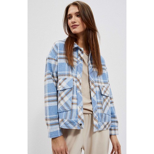 Damska koszulowa kurtka w kratę 4005, Kolor niebieski, Rozmiar XS, Moodo ze sklepu Primodo w kategorii Kurtki damskie - zdjęcie 152147166