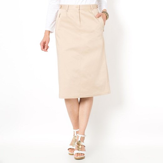 Satynowa spódnica z bawełny z dodatkiem streczu, dł. 64 cm la-redoute-pl bezowy elastyczne