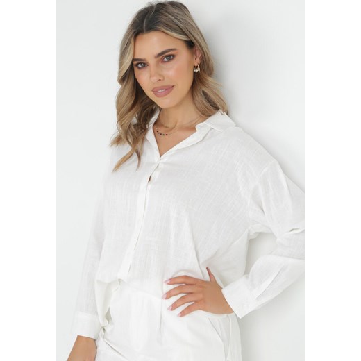 Biała Bawełniana Koszula o Krótkim Kroju z Wiązaniem Hallei ze sklepu Born2be Odzież w kategorii Koszule damskie - zdjęcie 152207158