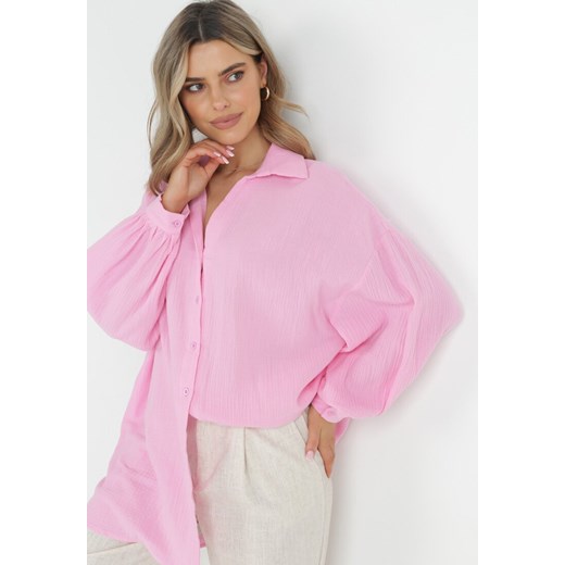Różowa Bawełniana Koszula o Długim Fasonie Oversize Atherene M okazja Born2be Odzież