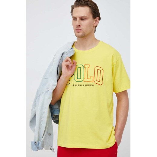 Polo Ralph Lauren t-shirt bawełniany kolor żółty z aplikacją ze sklepu ANSWEAR.com w kategorii T-shirty męskie - zdjęcie 152210425