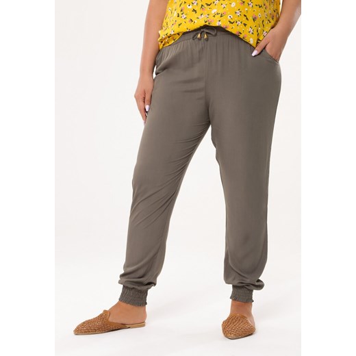 Ciemnozielone Spodnie Lid ze sklepu Born2be Odzież w kategorii Spodnie damskie - zdjęcie 152281826