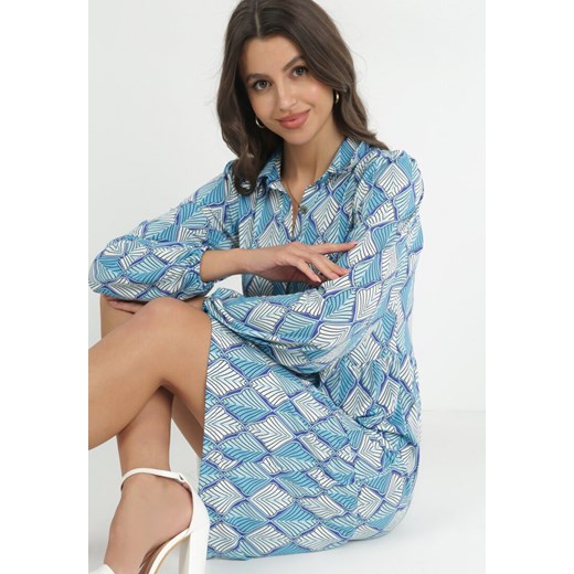 Sukienka Born2be na uczelnię w stylu retro koszulowa mini z długimi rękawami z kołnierzykiem