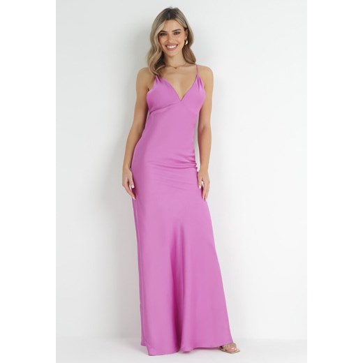 Fioletowa Satynowa Sukienka na Ramiączkach Tereda ze sklepu Born2be Odzież w kategorii Sukienki - zdjęcie 152282026