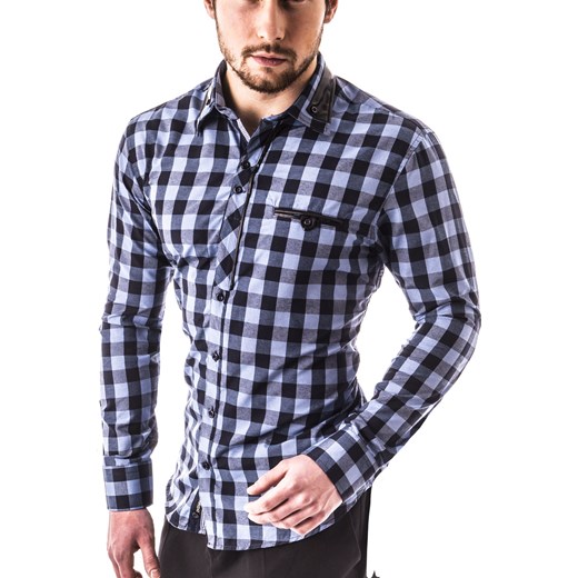 Koszula męska długi rękaw rl43 - niebieska ze sklepu Risardi w kategorii Koszule męskie - zdjęcie 152282786