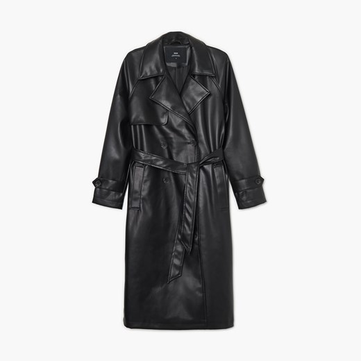 Cropp - Czarny płaszcz z imitacji skóry - Czarny Cropp S Cropp