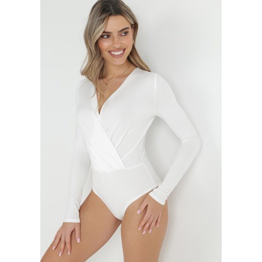 Białe Body Kopertowe z Długim Rękawem Camilene ze sklepu Born2be Odzież w kategorii Bluzki damskie - zdjęcie 152320869