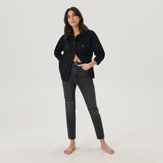 Sinsay - Jeansy mom high waist - Czarny Sinsay 40 Sinsay