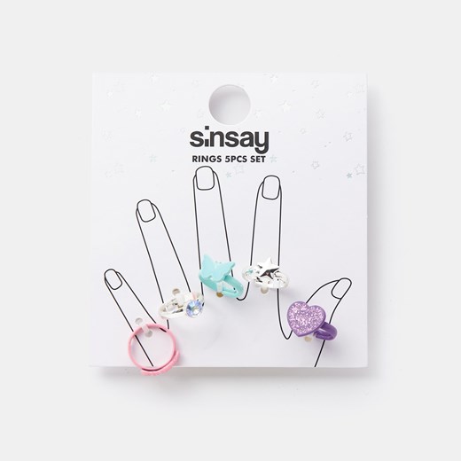 Sinsay - Pierścionki 5 pack - Wielobarwny Sinsay Jeden rozmiar Sinsay