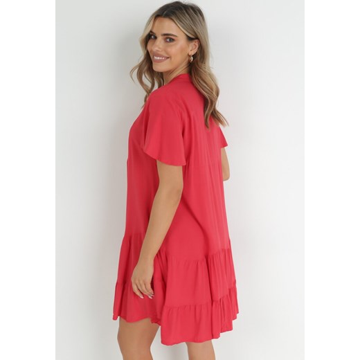 Czerwona Sukienka Koszulowa z Falbanką Selentha M promocja Born2be Odzież