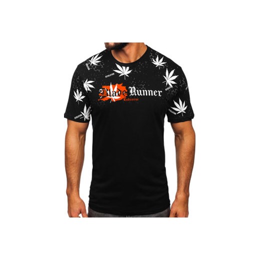 Czarny bawełniany t-shirt męski z nadrukiem Bolf 14744 L Denley