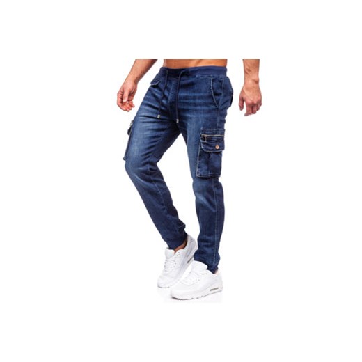 Granatowe spodnie jeansowe joggery bojówki męskie Denley MP0108BS 2XL Denley
