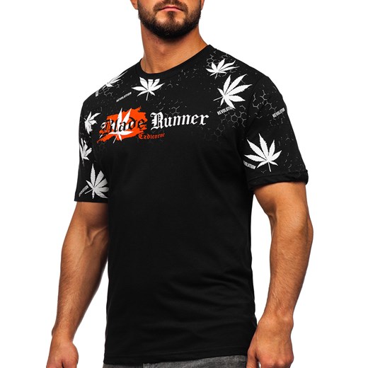 Czarny bawełniany t-shirt męski z nadrukiem Bolf 14744 L Denley