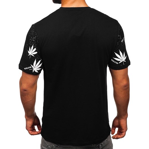 Czarny bawełniany t-shirt męski z nadrukiem Bolf 14744 M Denley