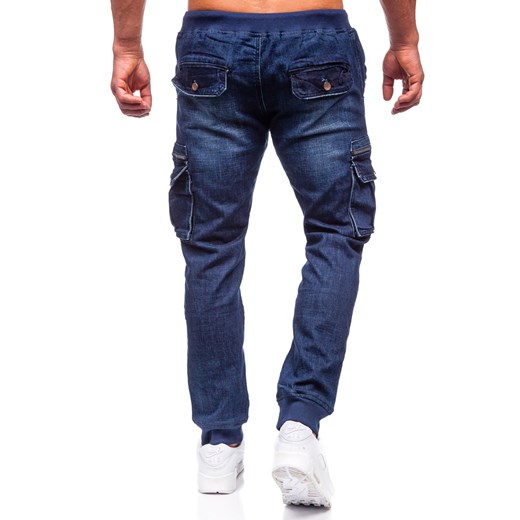 Granatowe spodnie jeansowe joggery bojówki męskie Denley MP0108BS S Denley