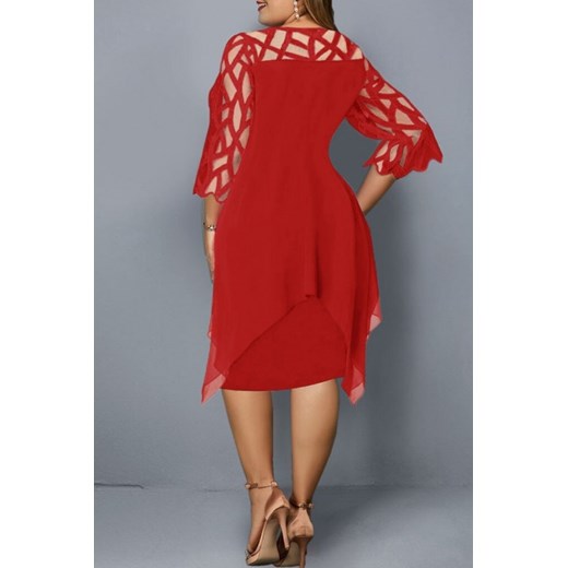 Sukienka IVET z okrągłym dekoltem elegancka oversize z długim rękawem