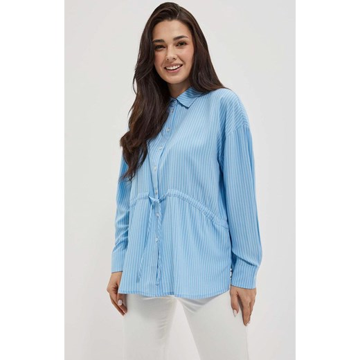 Koszula damska w paski w kolorze jasnoniebieskim 4014, Kolor niebieski, Rozmiar XS, Moodo ze sklepu Primodo w kategorii Koszule damskie - zdjęcie 152414529