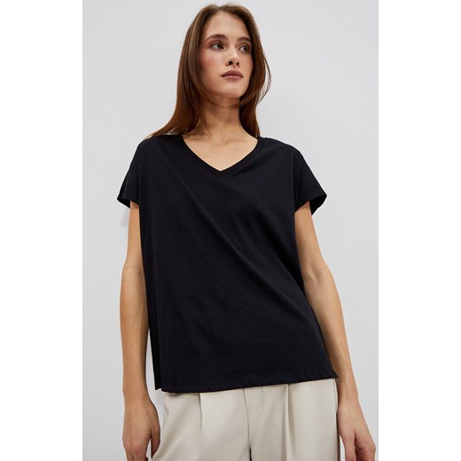 Bawełniany t-shirt damski z dekoltem w serek w kolorze czarnym 4048, Kolor XL Primodo