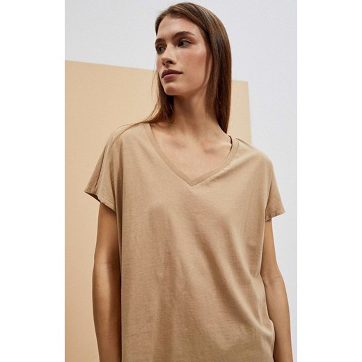 Bawełniany t-shirt w kolorze beżowym 4048, Kolor beżowy, Rozmiar XS, Moodo ze sklepu Primodo w kategorii Bluzki damskie - zdjęcie 152414578
