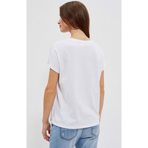 Bawełniany t-shirt damski z dekoltem w serek w kolorze białym4048, Kolor biały, 2XL Primodo