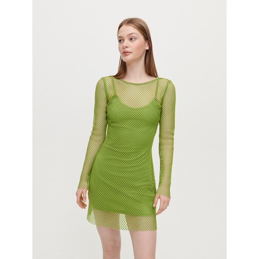 Ażurowa sukienka z długim rękawem zielona - Zielony House XS House
